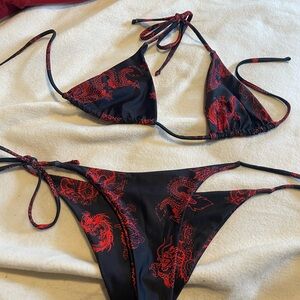 SHEIN Black and Red Dragon Bikini